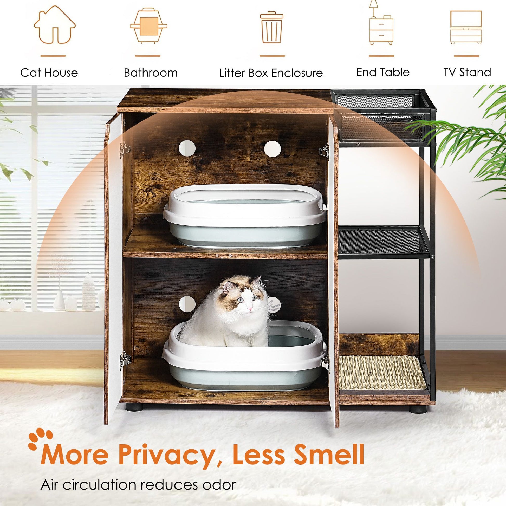 Litter Box Enclosure for 2 Cats.Cat Litter Box Furniture,Enclosed