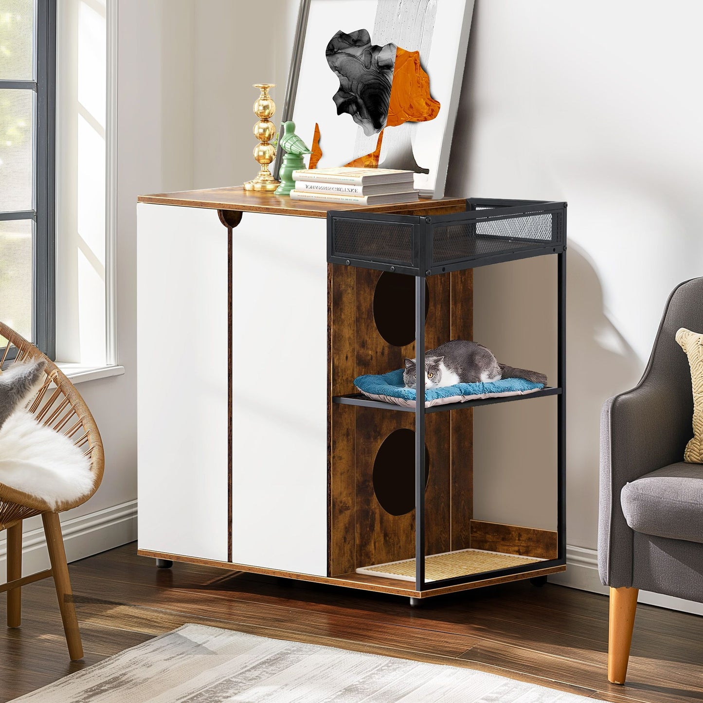 Litter Box Enclosure for 2 Cats.Cat Litter Box Furniture,Enclosed