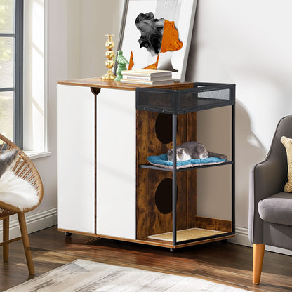 Litter Box Enclosure for 2 Cats.Cat Litter Box Furniture,Enclosed