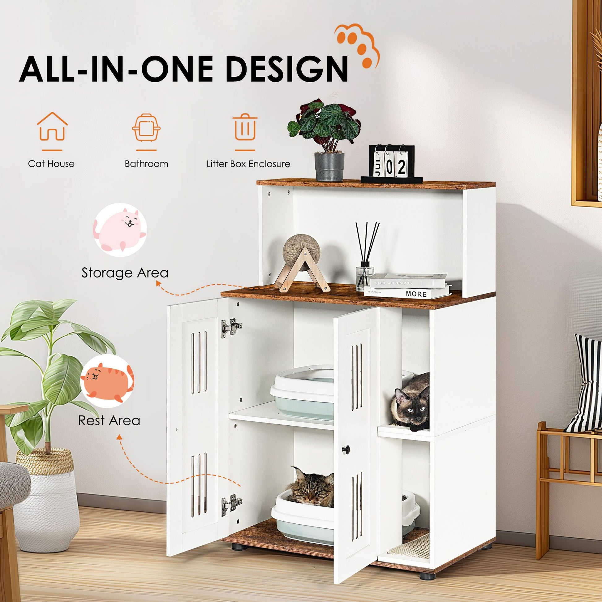 Litter Box Enclosure for 2 Cats,Hidden Cat Furniture, Double Litter