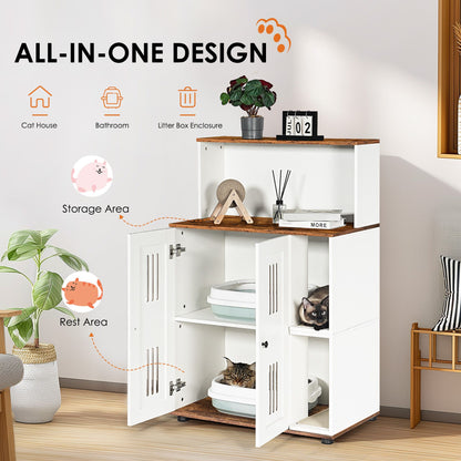 Litter Box Enclosure for 2 Cats,Hidden Cat Furniture, Double Litter