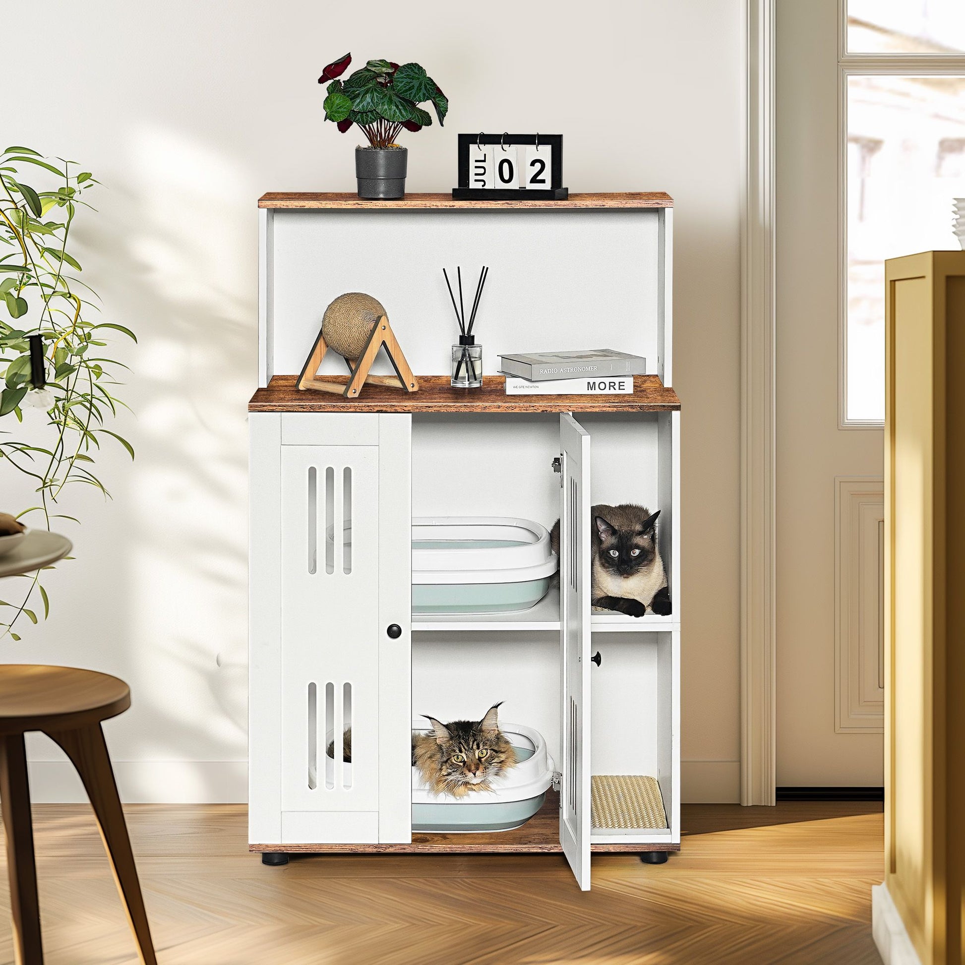 Litter Box Enclosure for 2 Cats,Hidden Cat Furniture, Double Litter