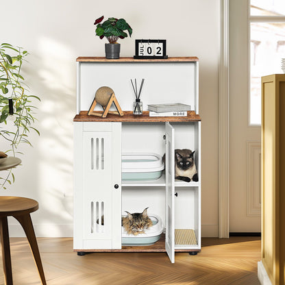 Litter Box Enclosure for 2 Cats,Hidden Cat Furniture, Double Litter