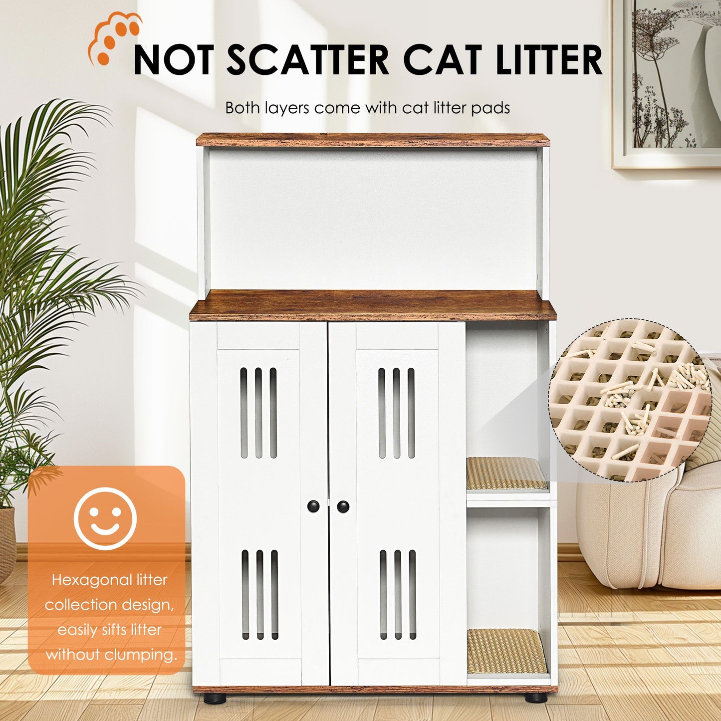 Litter Box Enclosure for 2 Cats,Hidden Cat Furniture, Double Litter