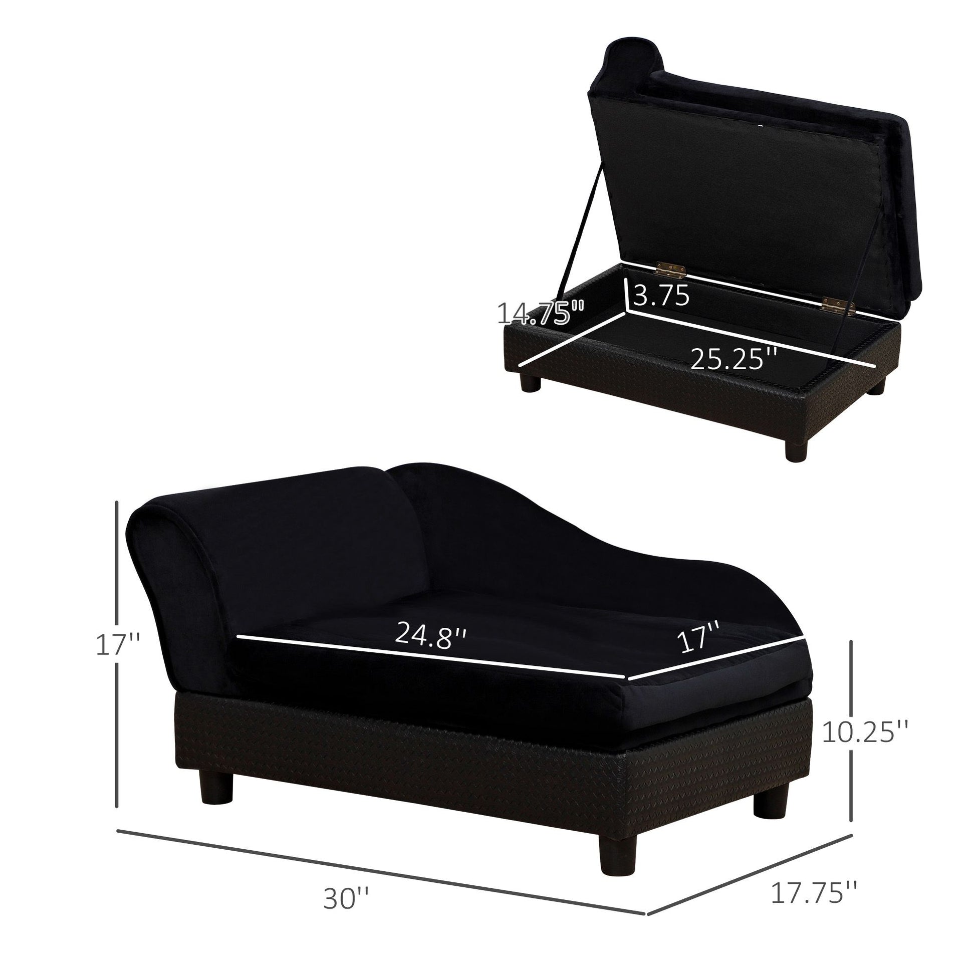 Luxury Dog Bed for Small Dogs, Hidden Storage, 3" Foam Cushion