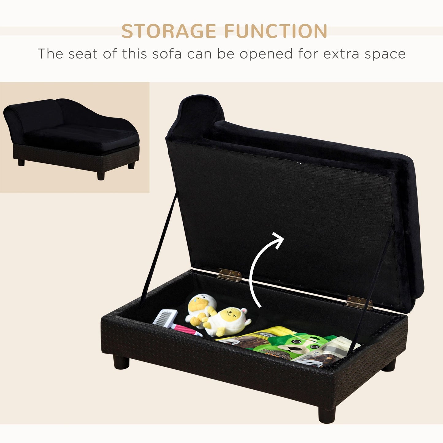 Luxury Dog Bed for Small Dogs, Hidden Storage, 3" Foam Cushion