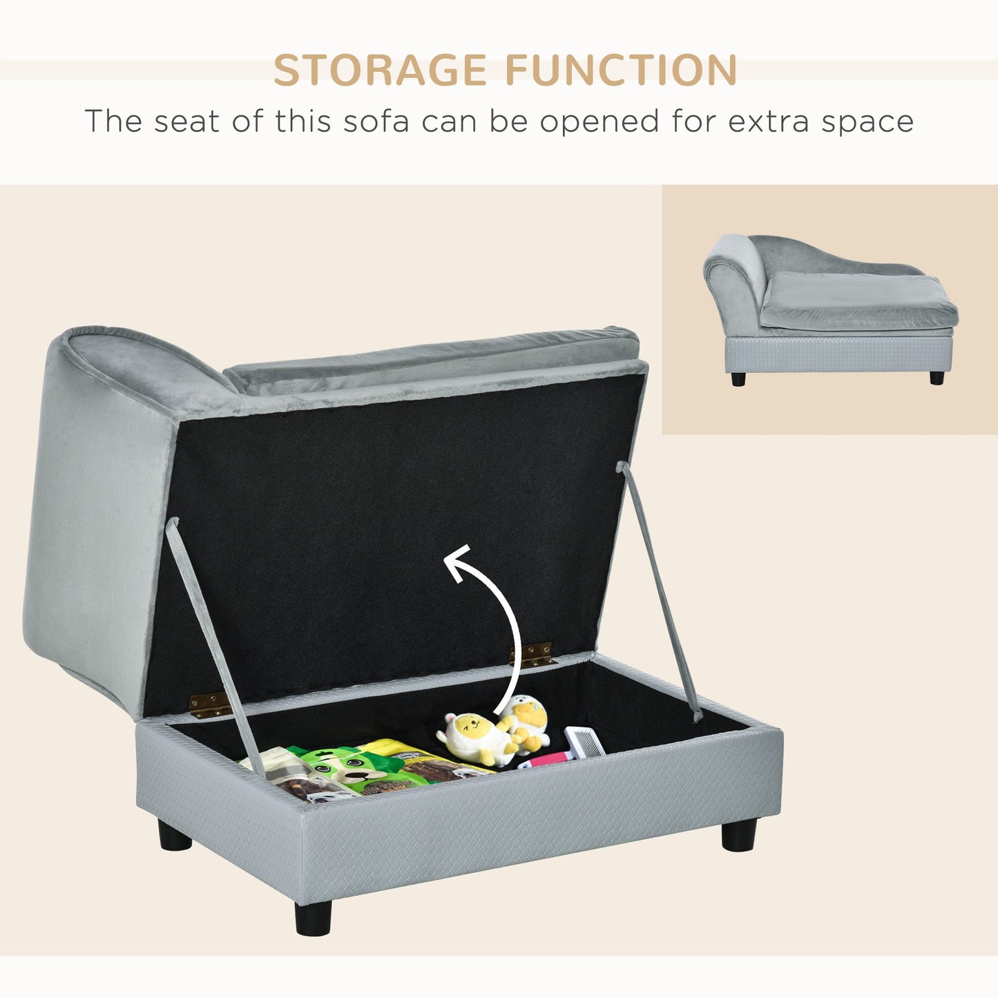 Luxury Dog Bed for Small Dogs, Hidden Storage, Soft Foam Couch