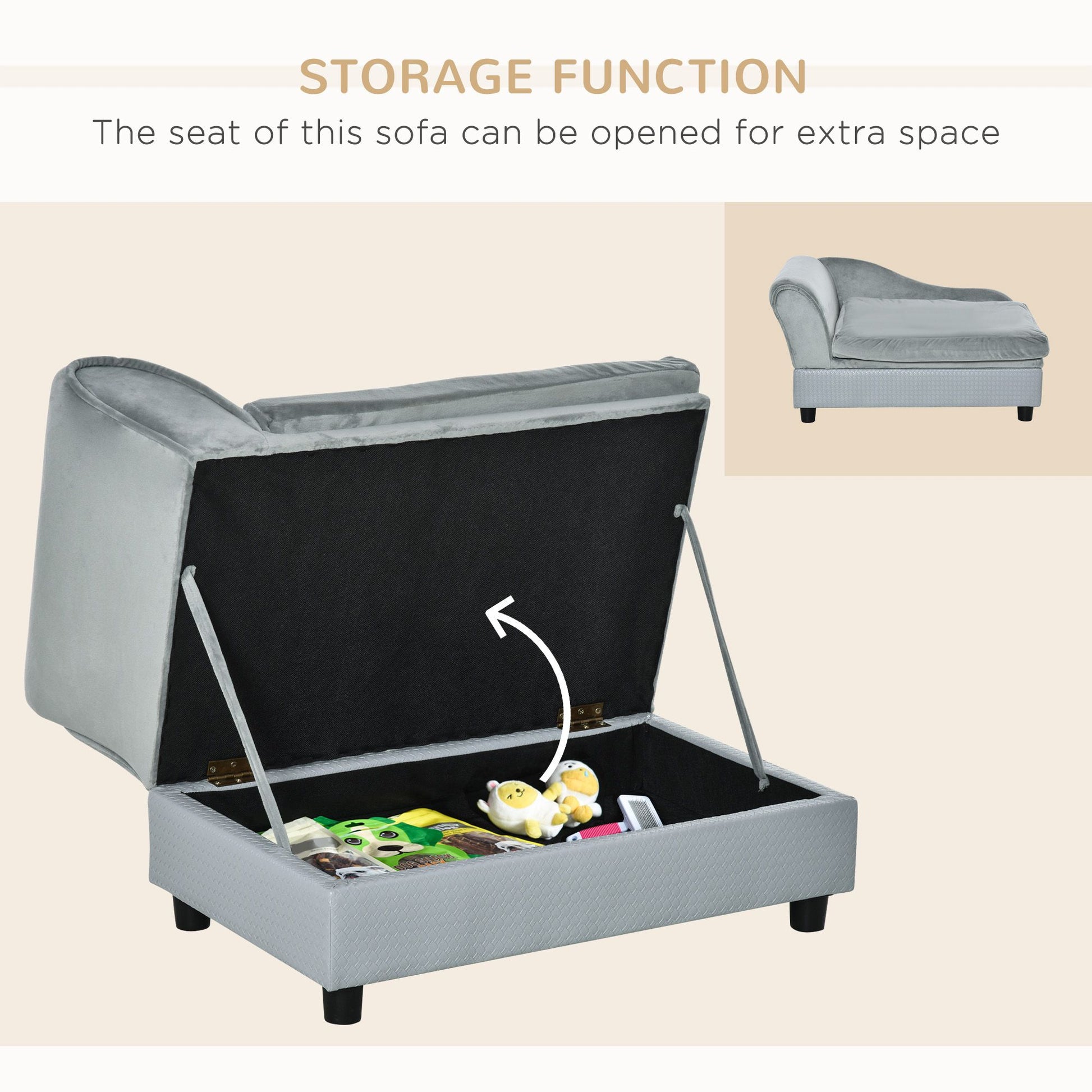 Luxury Dog Bed for Small Dogs, Hidden Storage, Soft Foam Couch