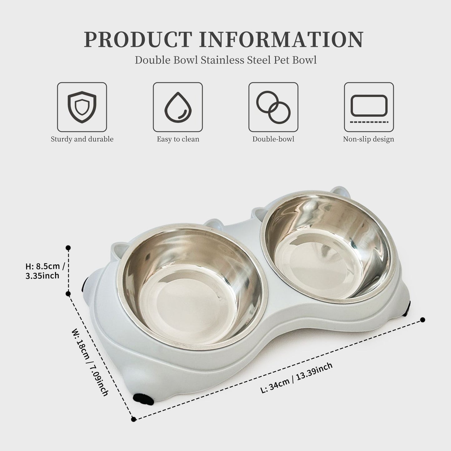 Macaron Pink Dual Stainless Steel Pet Bowls, 600ml Each, Non-Slip