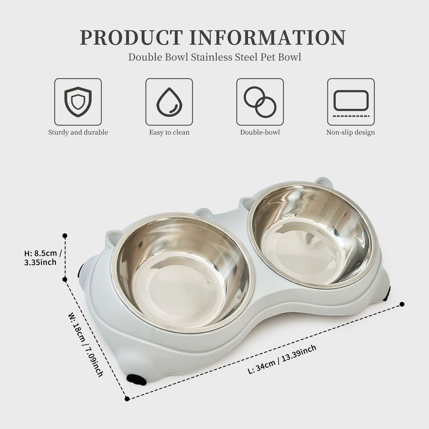 Macaron Pink Dual Stainless Steel Pet Bowls, 600ml Each, Non-Slip