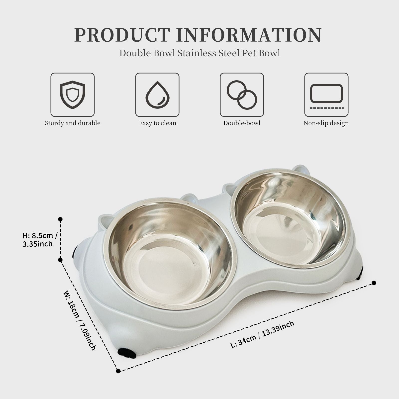 Macaron Pink Dual Stainless Steel Pet Bowls, 600ml Each, Non-Slip