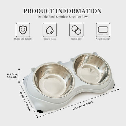 Macaron Pink Dual Stainless Steel Pet Bowls, 600ml Each, Non-Slip