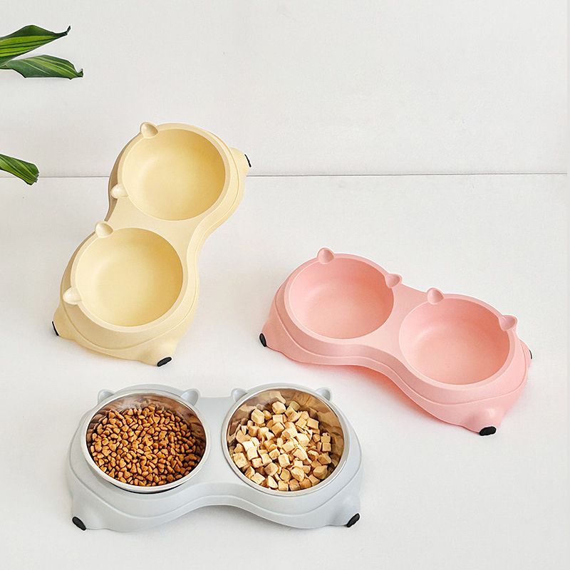 Macaron Pink Dual Stainless Steel Pet Bowls, 600ml Each, Non-Slip