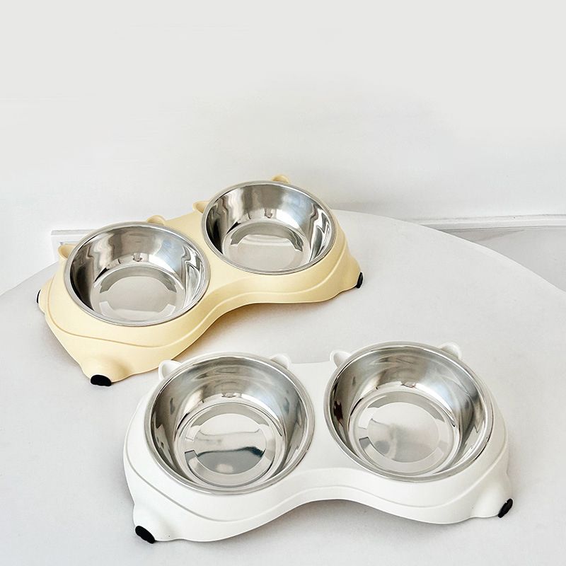 Macaron Pink Dual Stainless Steel Pet Bowls, 600ml Each, Non-Slip
