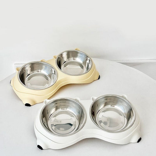 Macaron Pink Dual Stainless Steel Pet Bowls, 600ml Each, Non-Slip