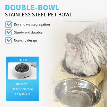 Macaron Pink Dual Stainless Steel Pet Bowls, 600ml Each, Non-Slip