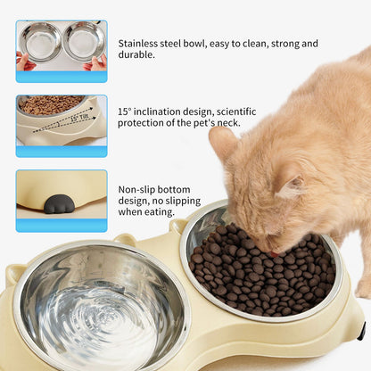 Macaron Pink Dual Stainless Steel Pet Bowls, 600ml Each, Non-Slip