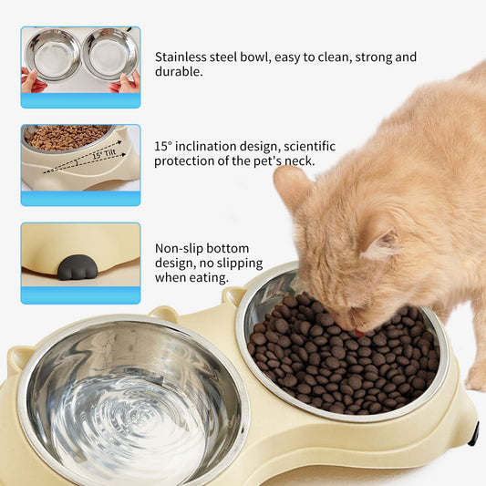 Macaron Pink Dual Stainless Steel Pet Bowls, 600ml Each, Non-Slip