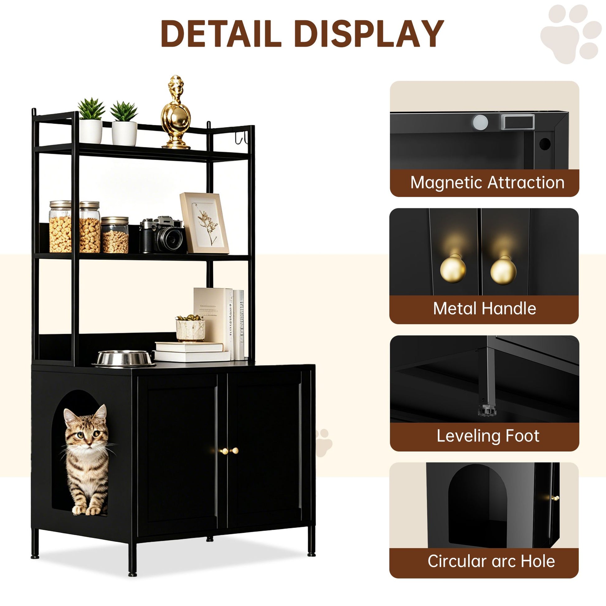 Metal Cat Litter Box Enclosure, 57" Tall Hidden Litter Box Cabinet