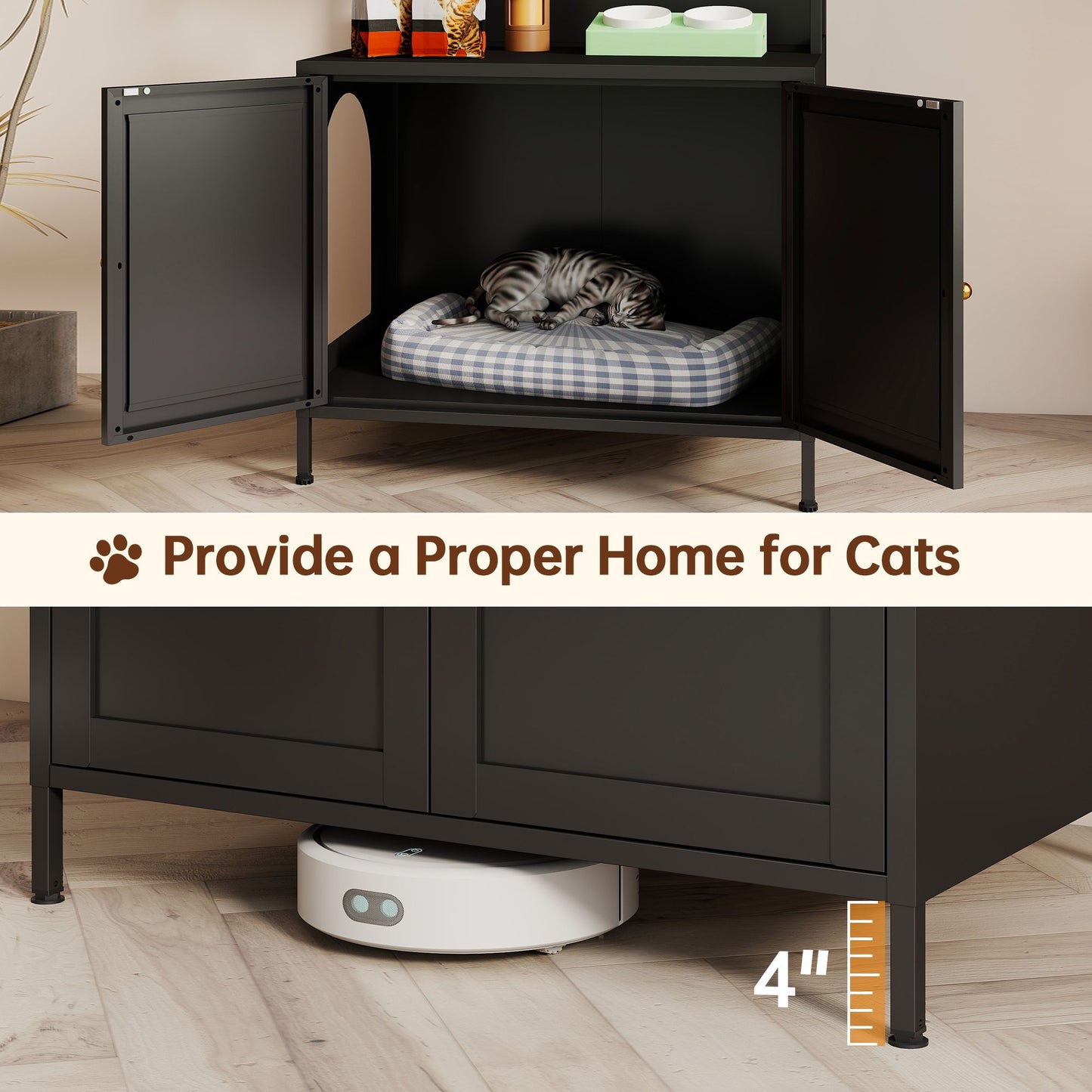 Metal Cat Litter Box Enclosure, 57" Tall Hidden Litter Box Cabinet