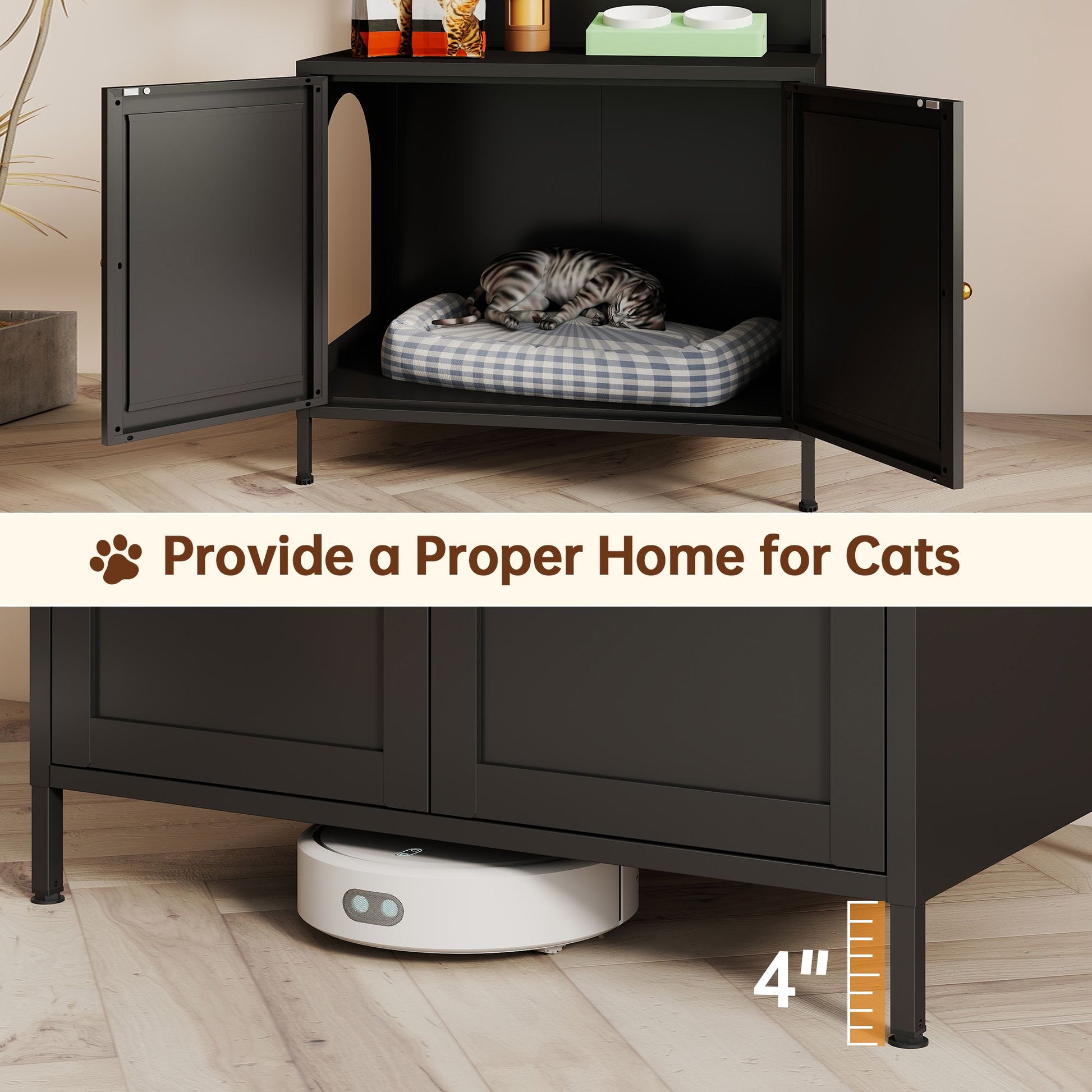Metal Cat Litter Box Enclosure, 57" Tall Hidden Litter Box Cabinet