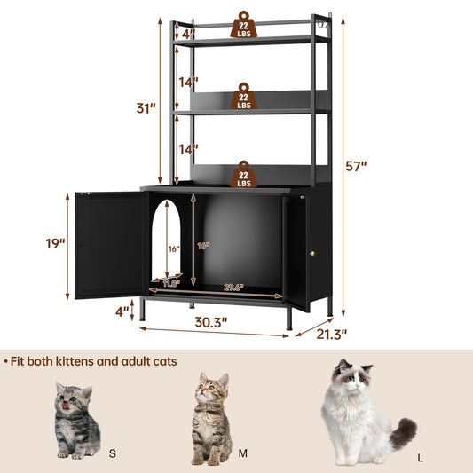 Metal Cat Litter Box Enclosure, 57" Tall Hidden Litter Box Cabinet