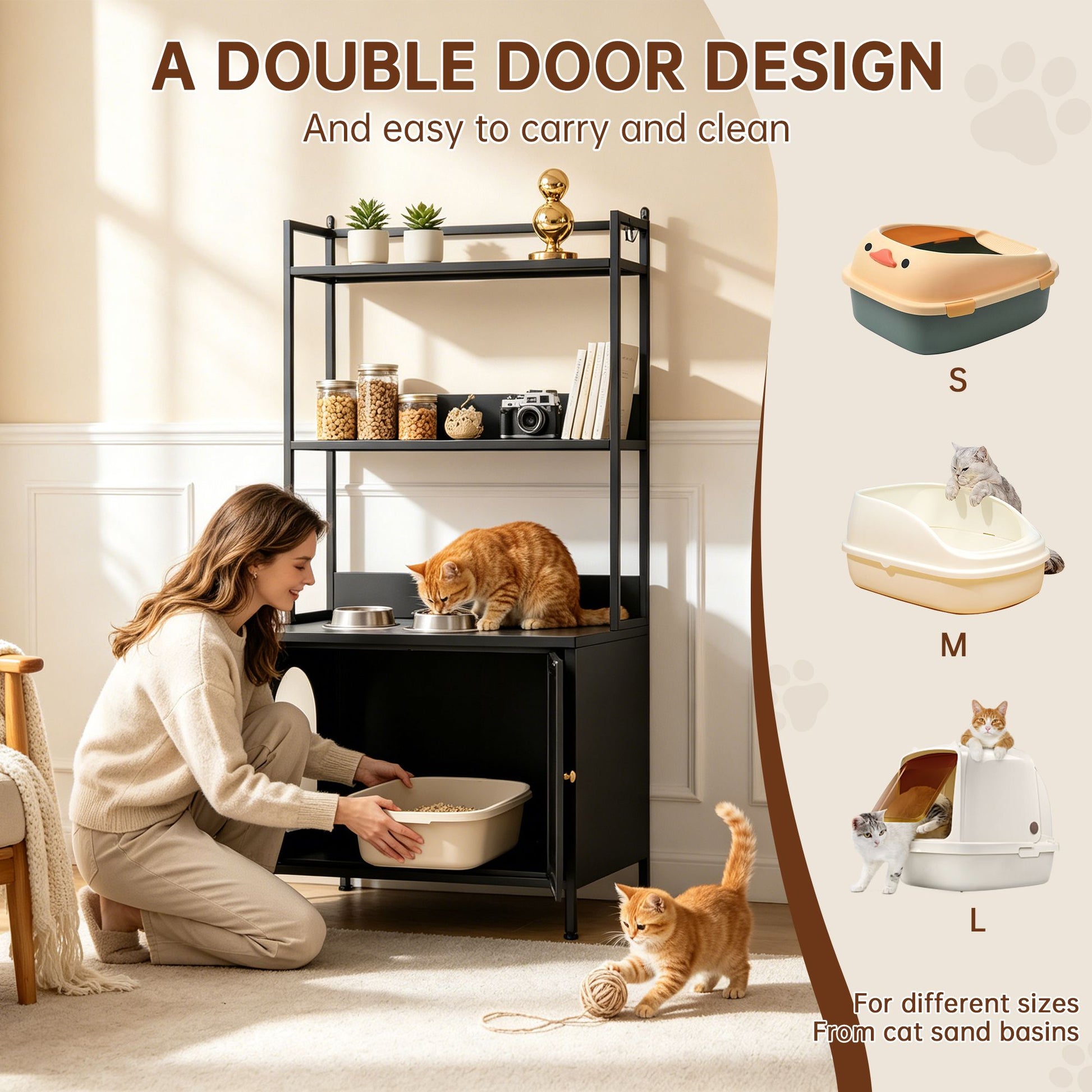 Metal Cat Litter Box Enclosure, 57" Tall Hidden Litter Box Cabinet
