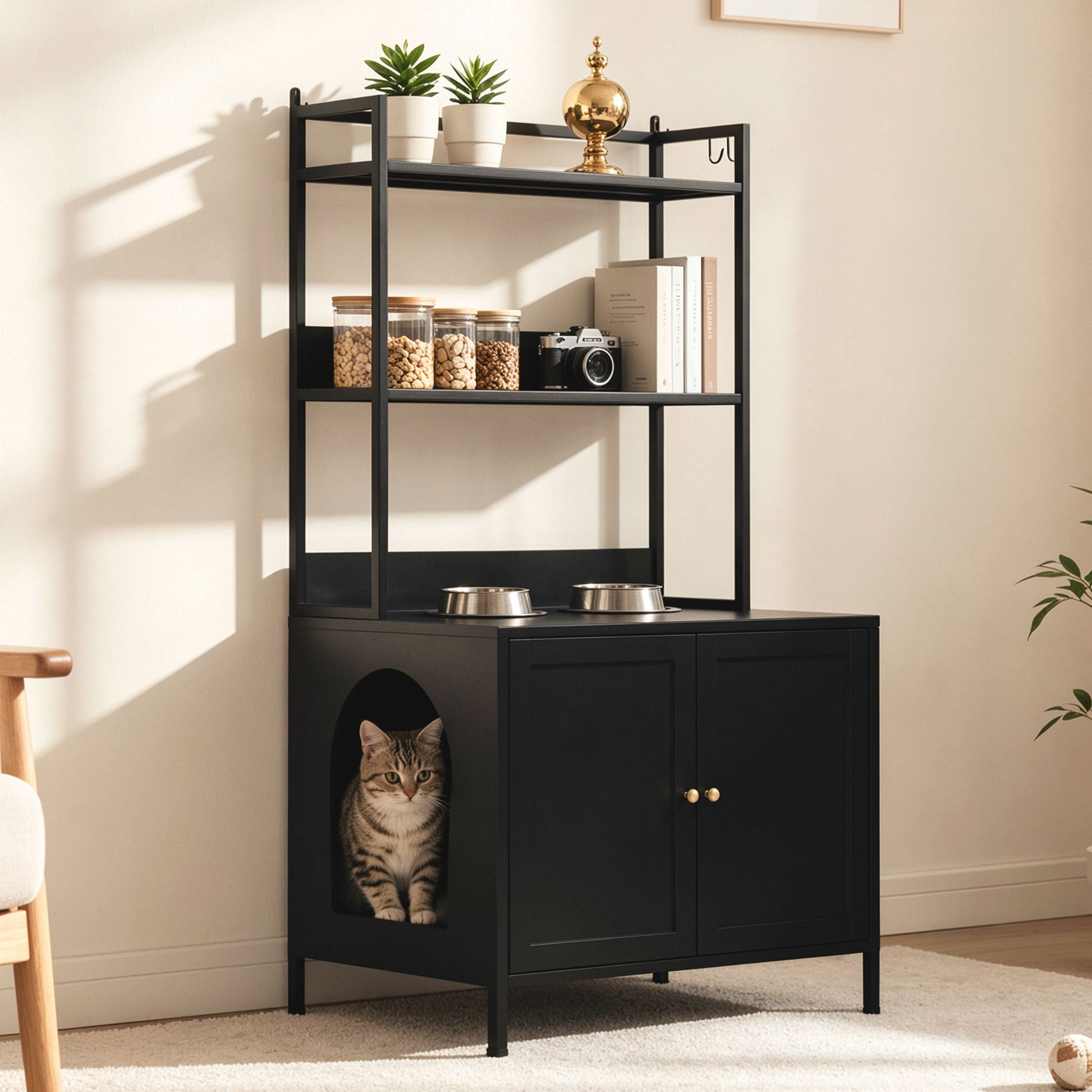 Metal Cat Litter Box Enclosure, 57" Tall Hidden Litter Box Cabinet