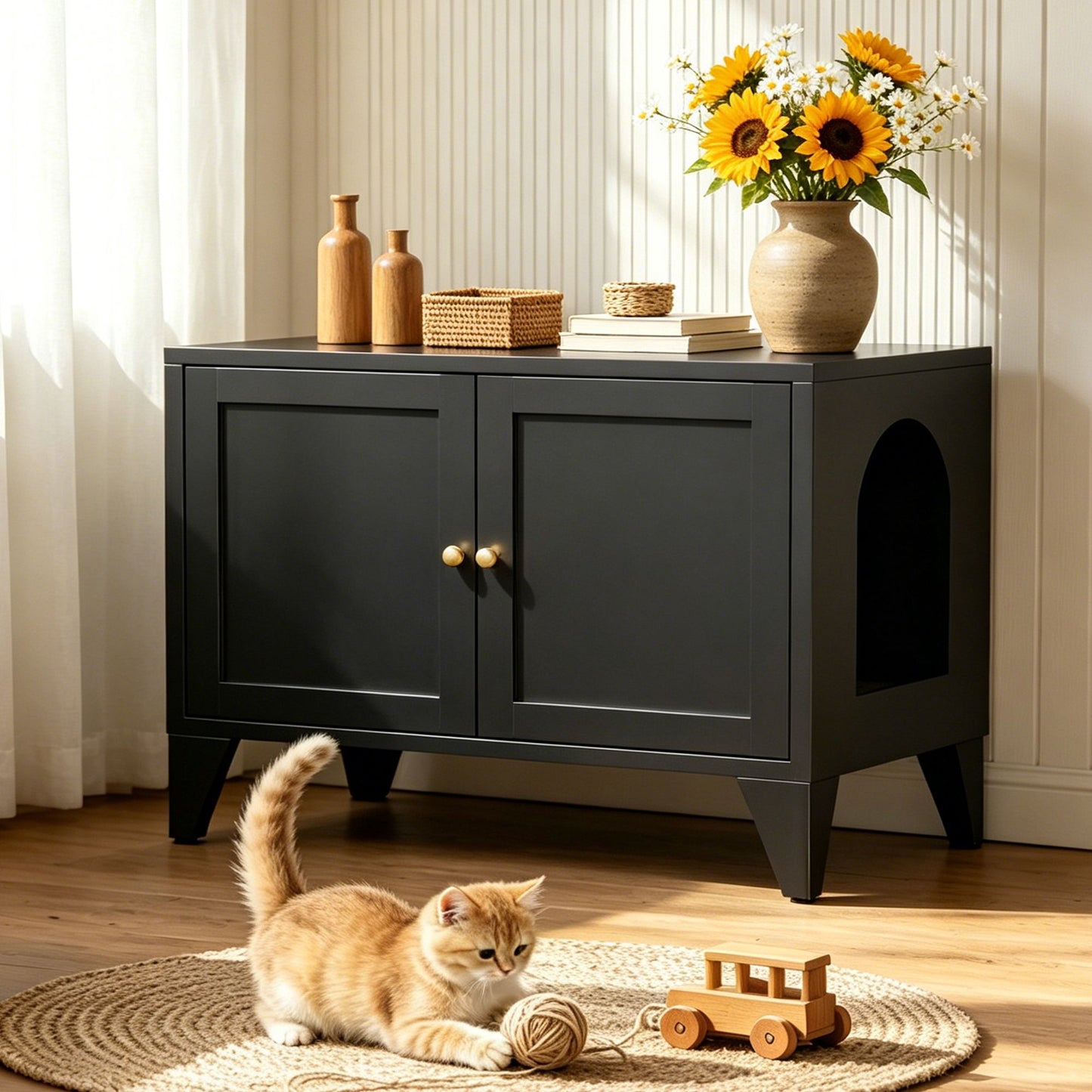 Metal Cat Litter Box Enclosure, Modern Hidden Litter Box Furniture