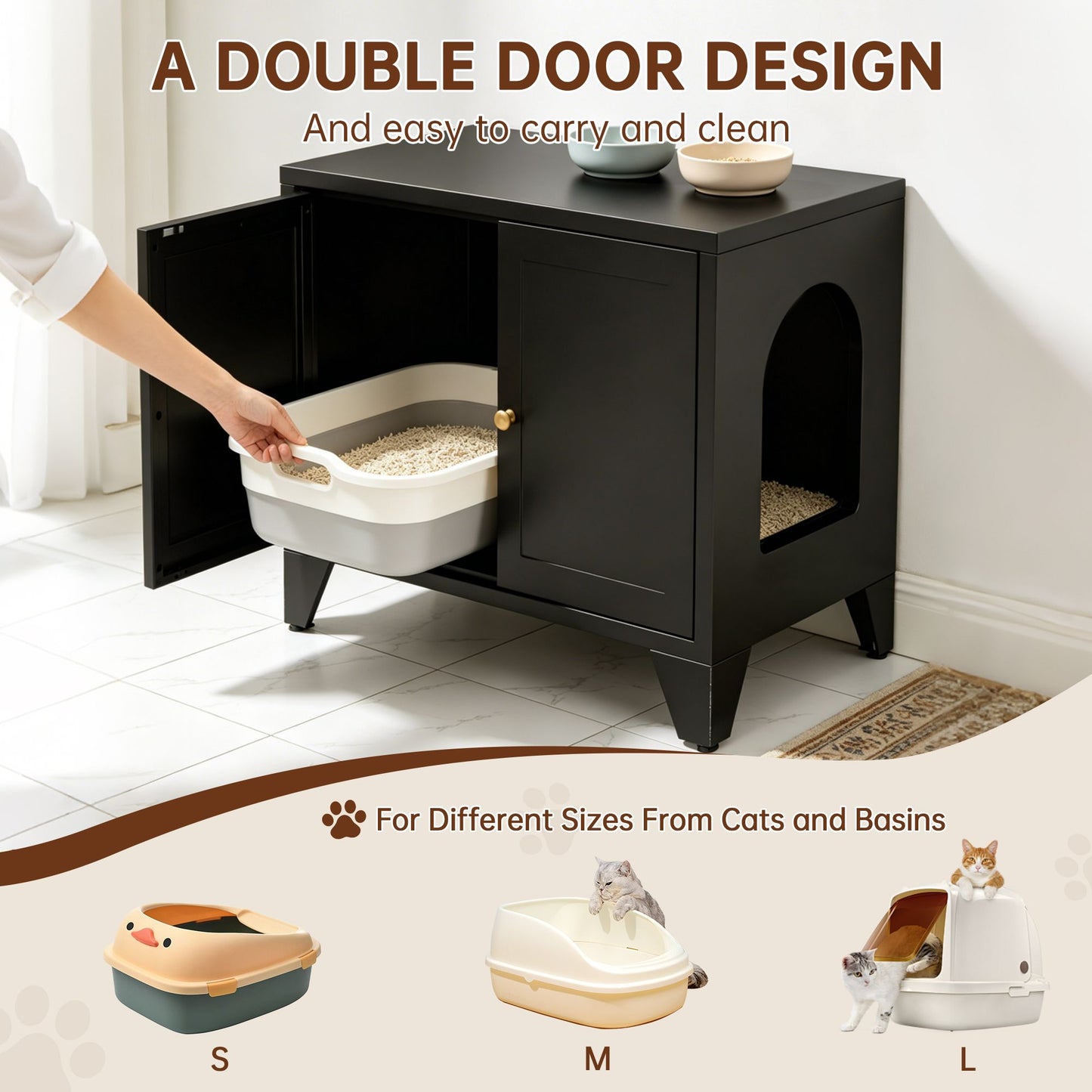 Metal Cat Litter Box Enclosure, Modern Hidden Litter Box Furniture