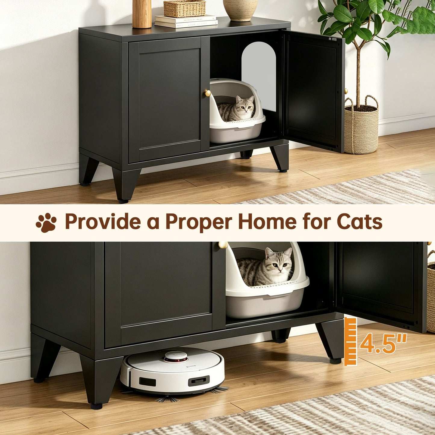 Metal Cat Litter Box Enclosure, Modern Hidden Litter Box Furniture