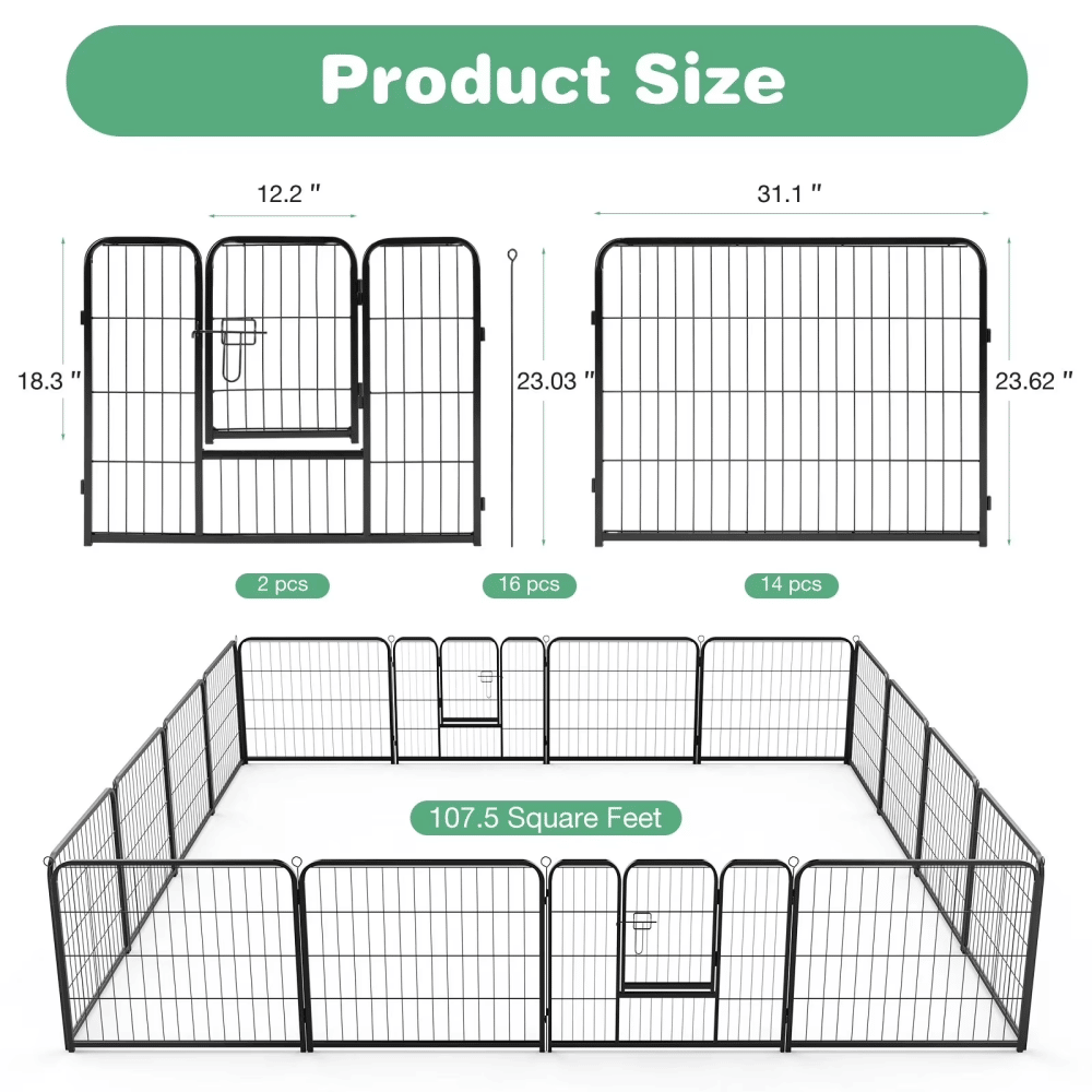 Metal Dog Playpen, 24 Inch Height 8 Panels Pet Fence, Foldable Dog