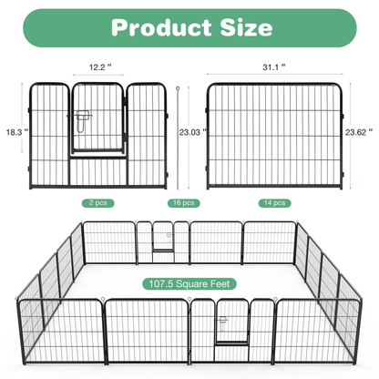 Metal Dog Playpen, 24 Inch Height 8 Panels Pet Fence, Foldable Dog