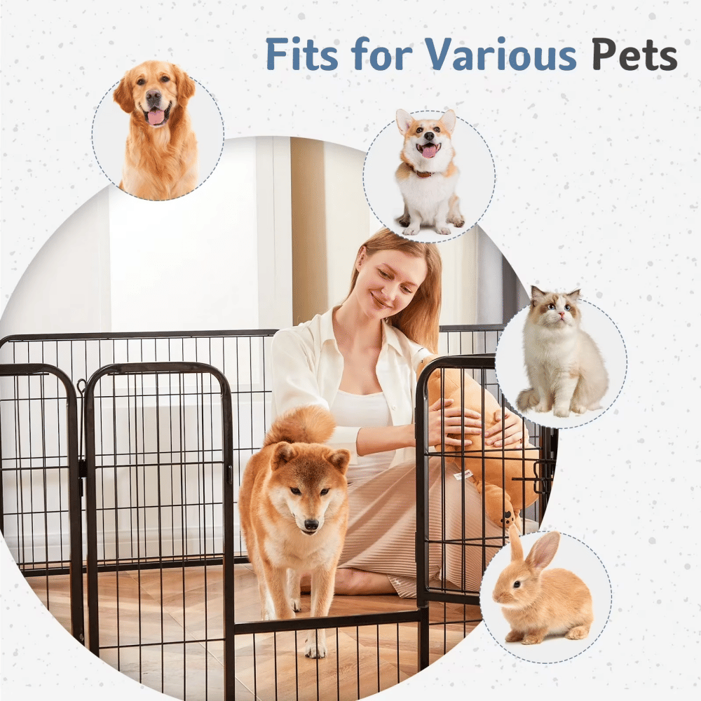 Metal Dog Playpen, 24 Inch Height 8 Panels Pet Fence, Foldable Dog