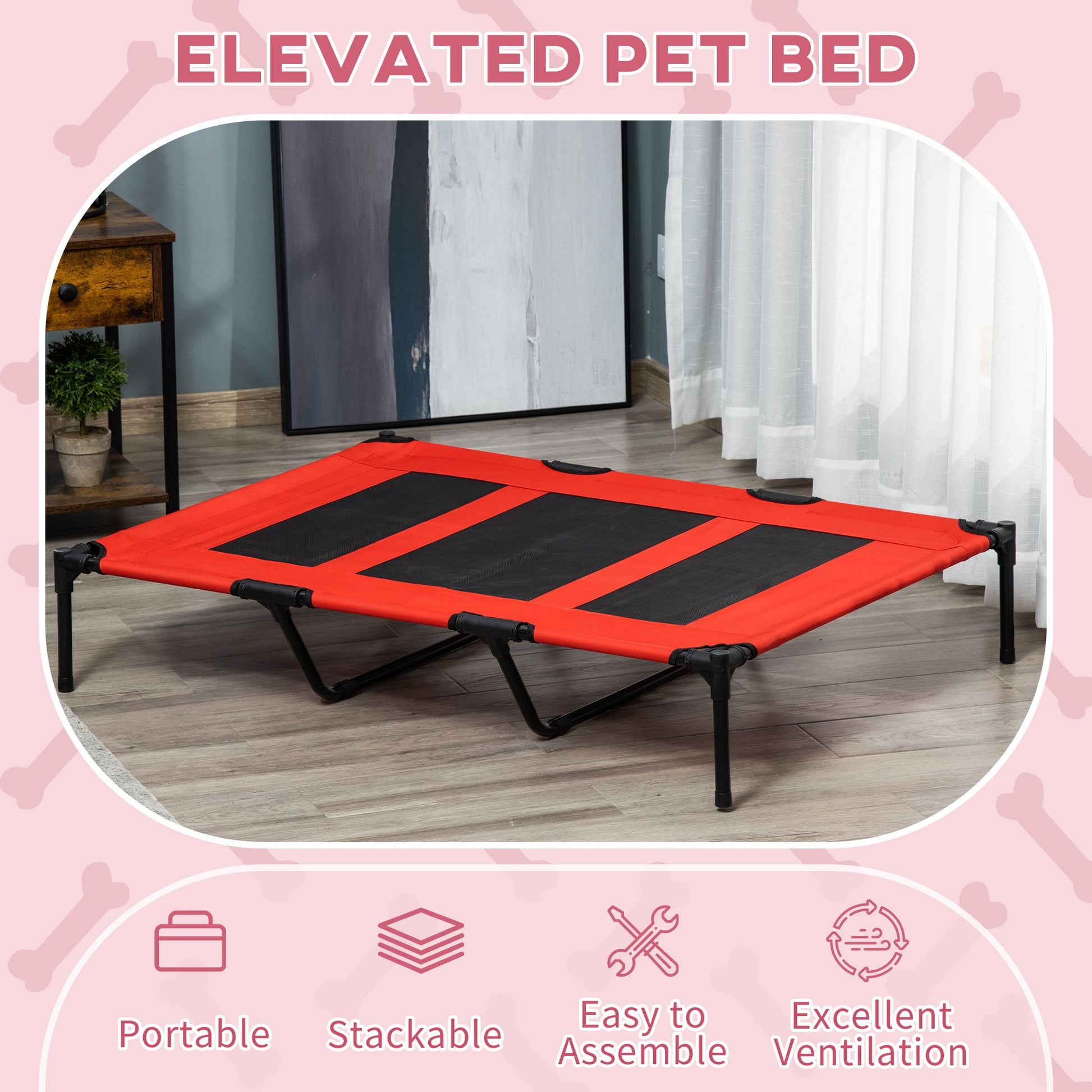Metal Frame Elevated Pet Bed 48 Folding Dog Cot Summer Cooling Red
