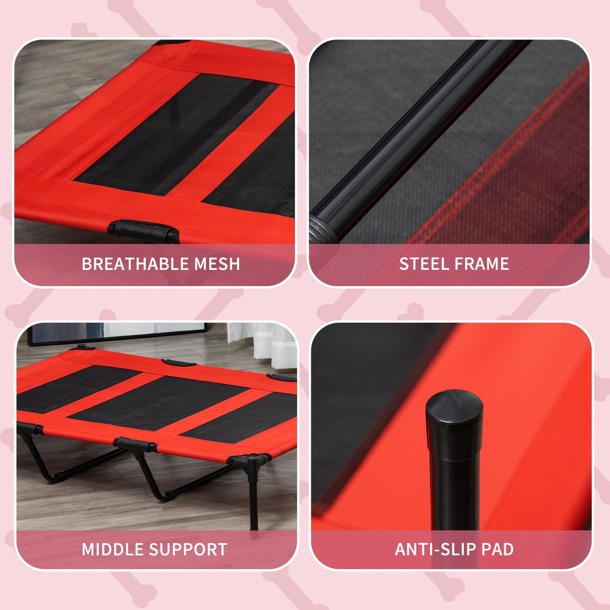 Metal Frame Elevated Pet Bed 48 Folding Dog Cot Summer Cooling Red