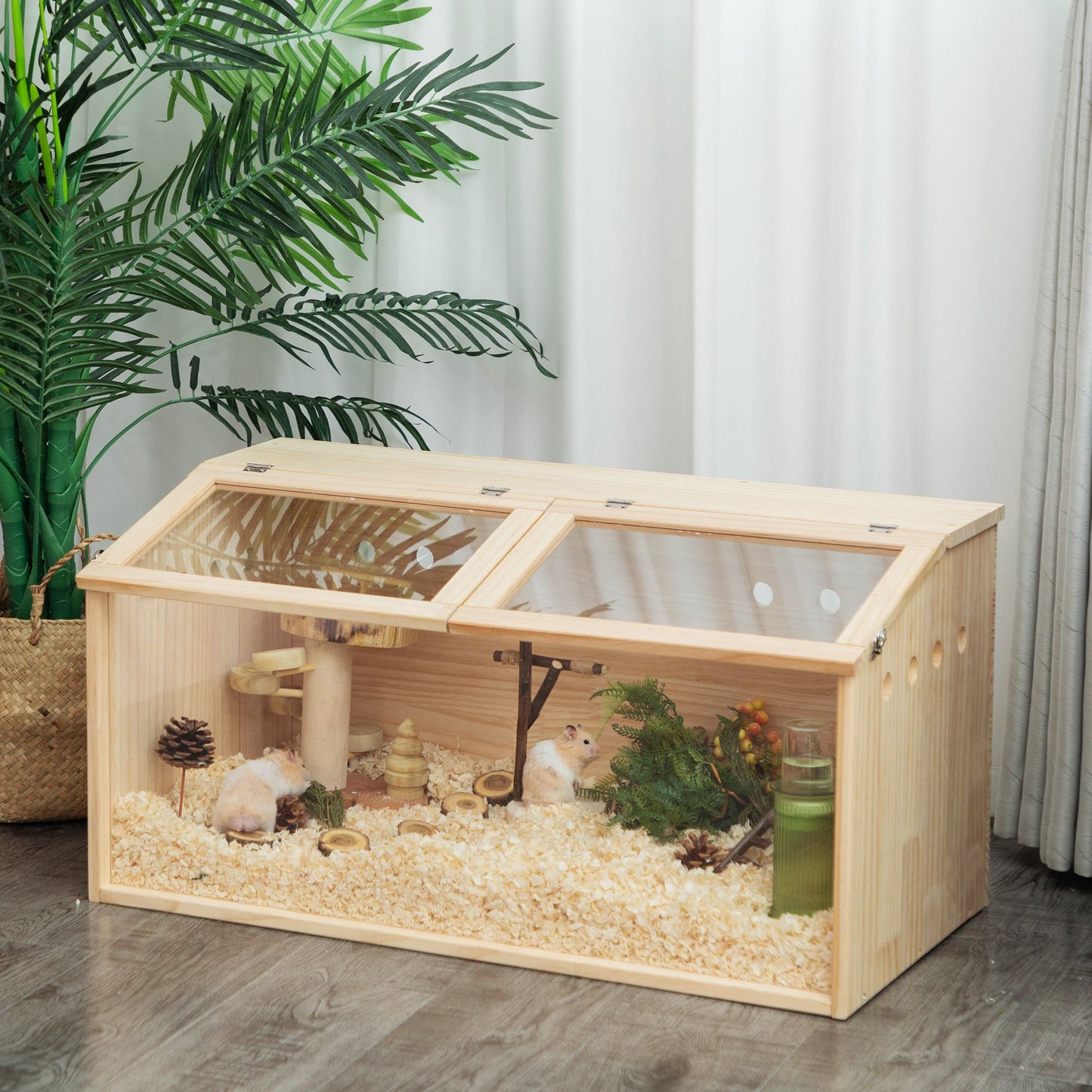 Middle Transparent Wooden Hamster Cage; Small Animal Habitat Hutch