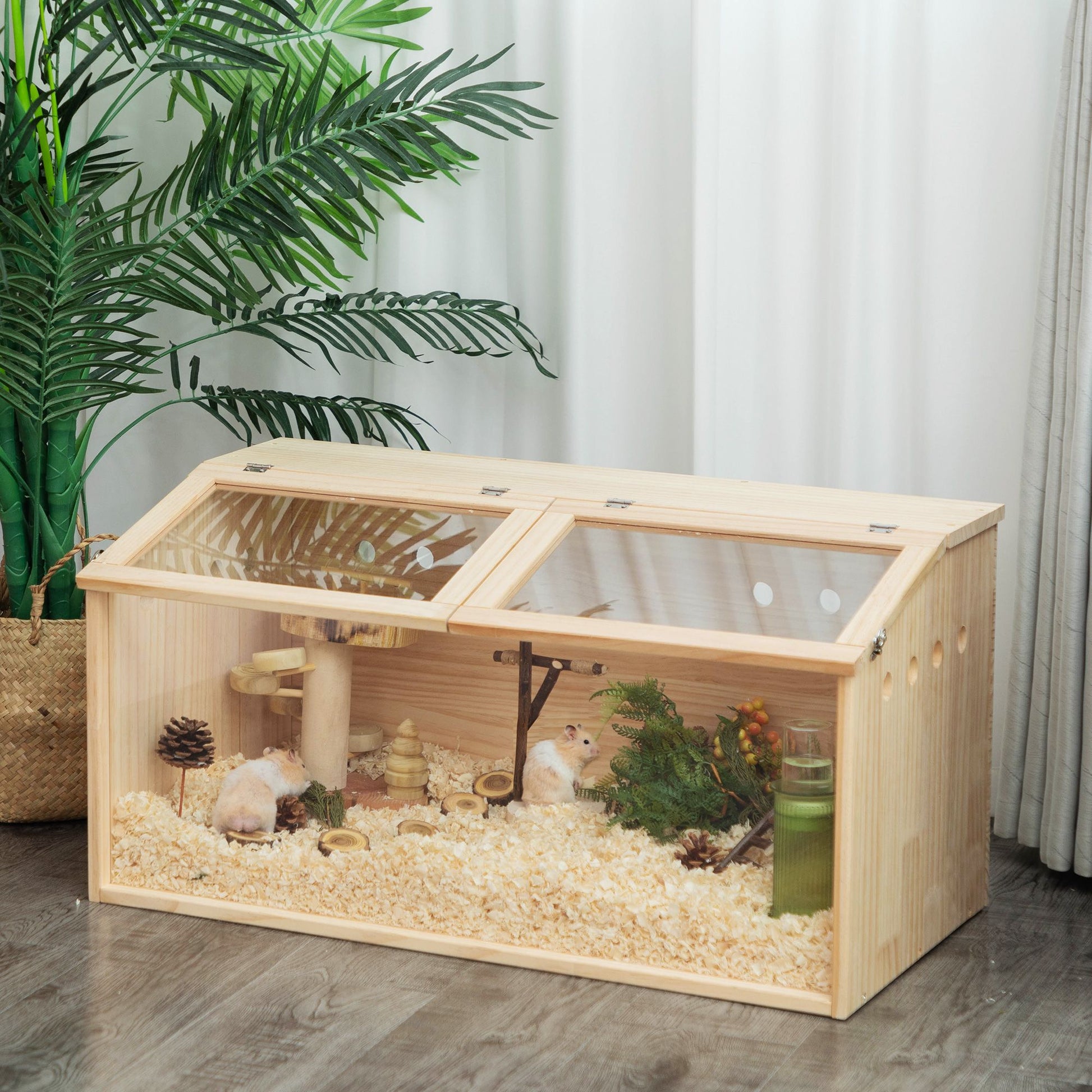 Middle Transparent Wooden Hamster Cage; Small Animal Habitat Hutch