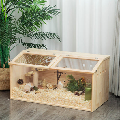 Middle Transparent Wooden Hamster Cage; Small Animal Habitat Hutch