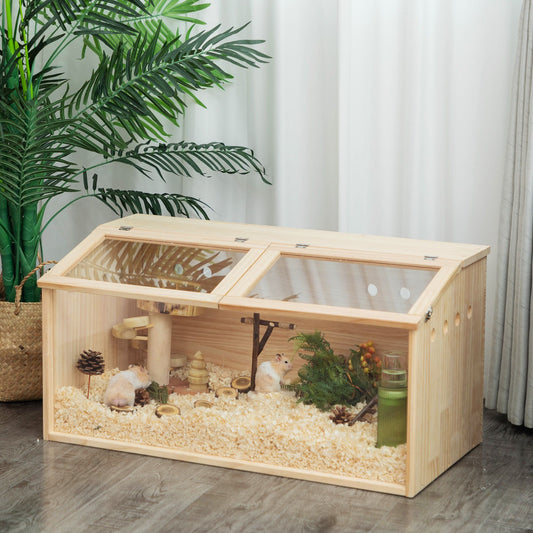 Middle Transparent Wooden Hamster Cage; Small Animal Habitat Hutch