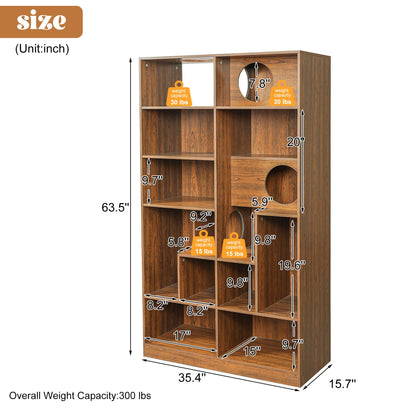 Modern 2 in 1 Wood Bookshelf Cat House, Cat Tree Display Case