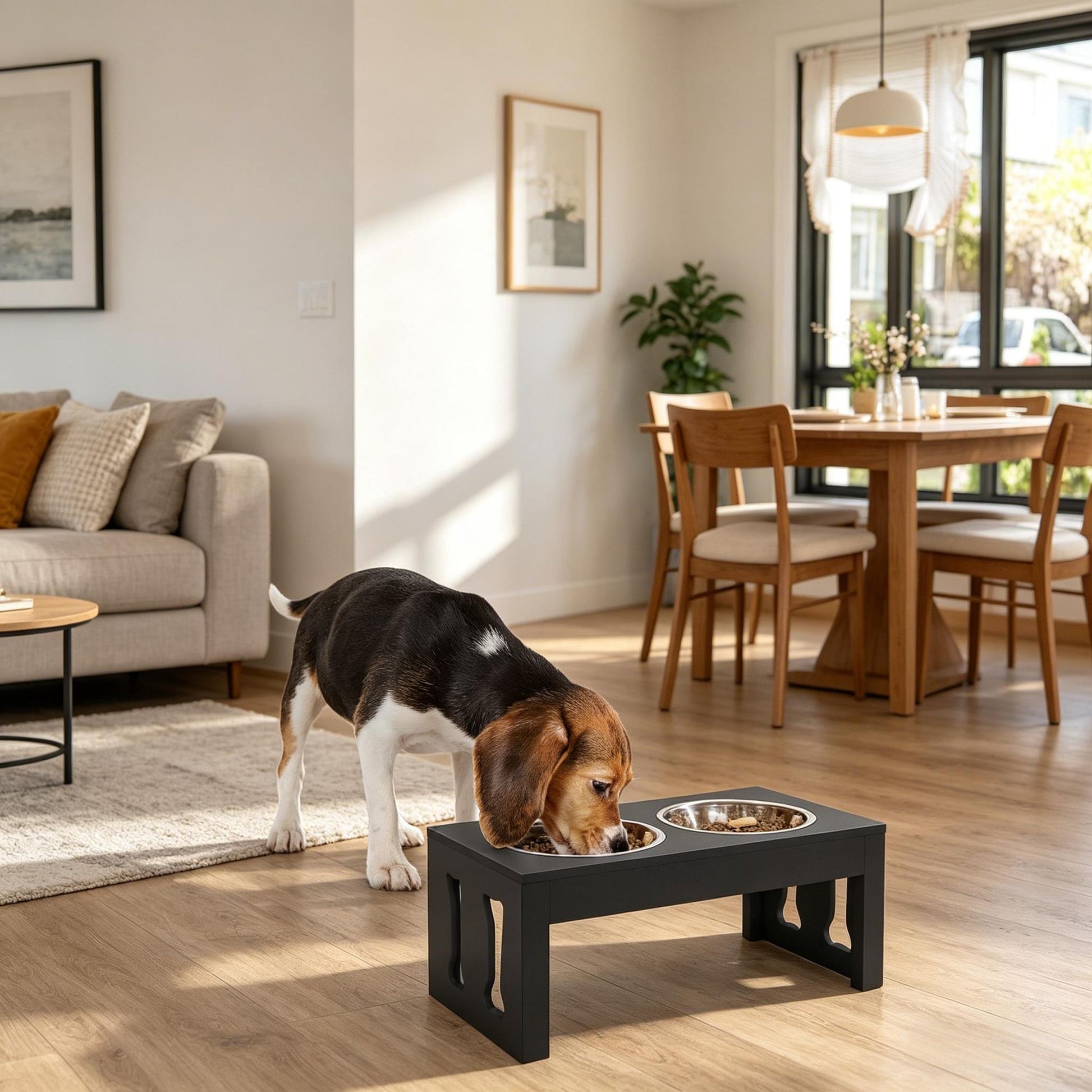 Modern 23'' Decorative Raised Dog Bowls Wooden Heavy Duty Pet Food