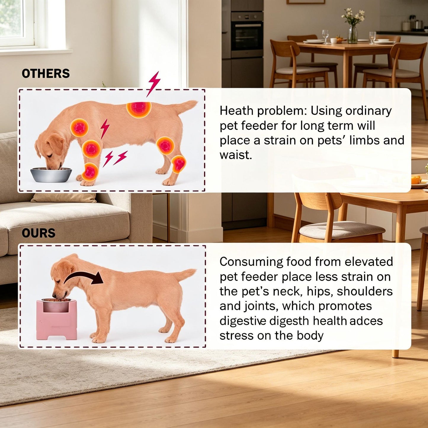 Modern 23'' Decorative Raised Dog Bowls Wooden Heavy Duty Pet Food
