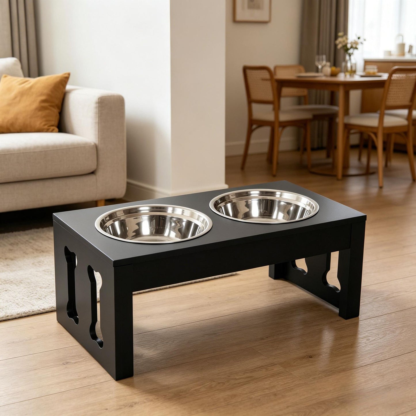 Modern 23'' Decorative Raised Dog Bowls Wooden Heavy Duty Pet Food