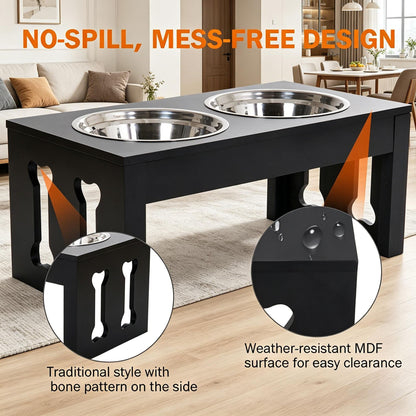 Modern 23'' Decorative Raised Dog Bowls Wooden Heavy Duty Pet Food