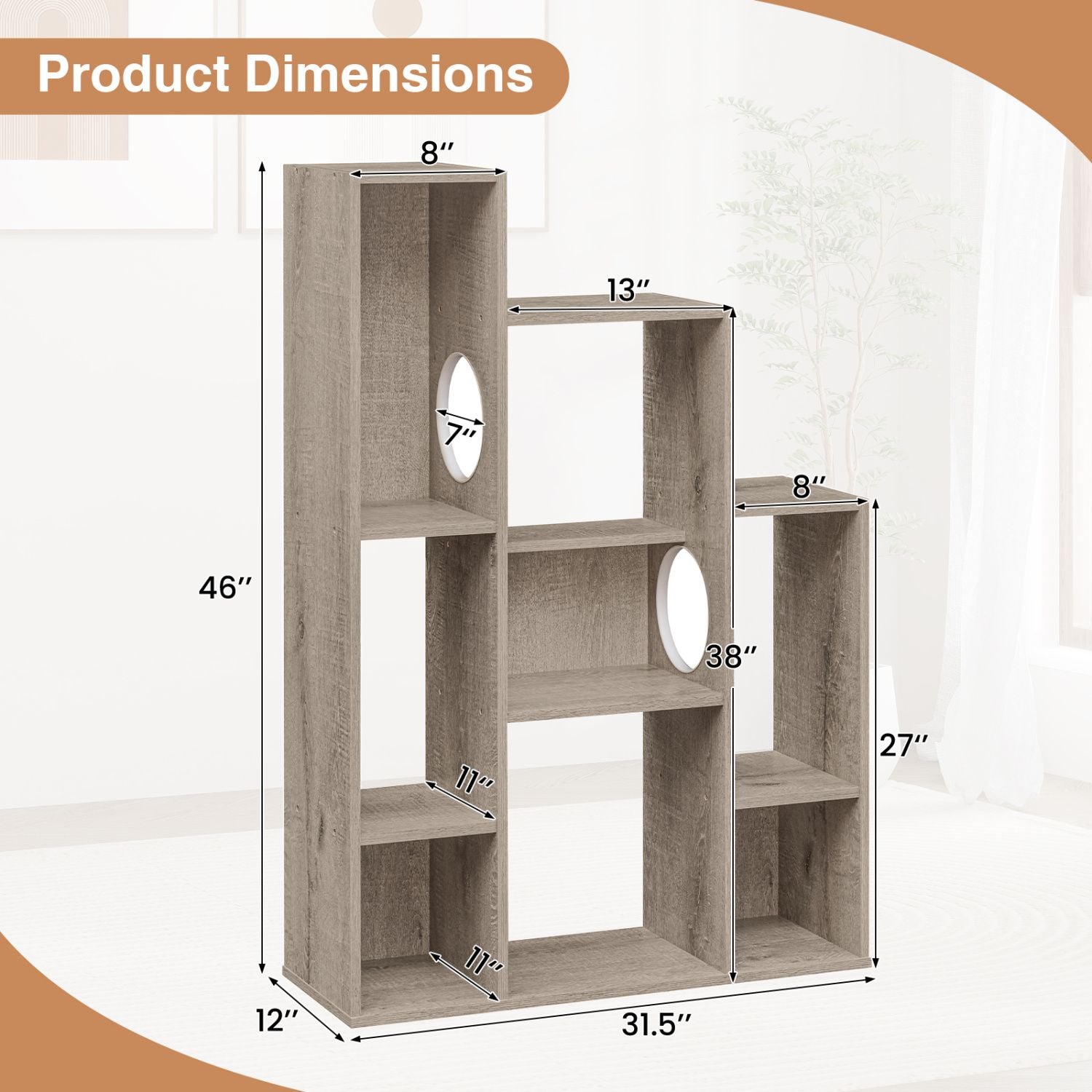 Modern Cat Bookshelf Cat Tree 8-Section Storage Cabinet with 2