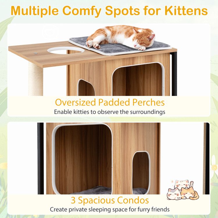 Modern Cat Tree Cat House with Metal Frame and Scratching Posts