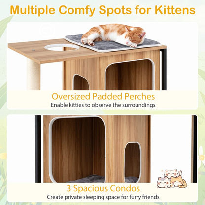 Modern Cat Tree Cat House with Metal Frame and Scratching Posts