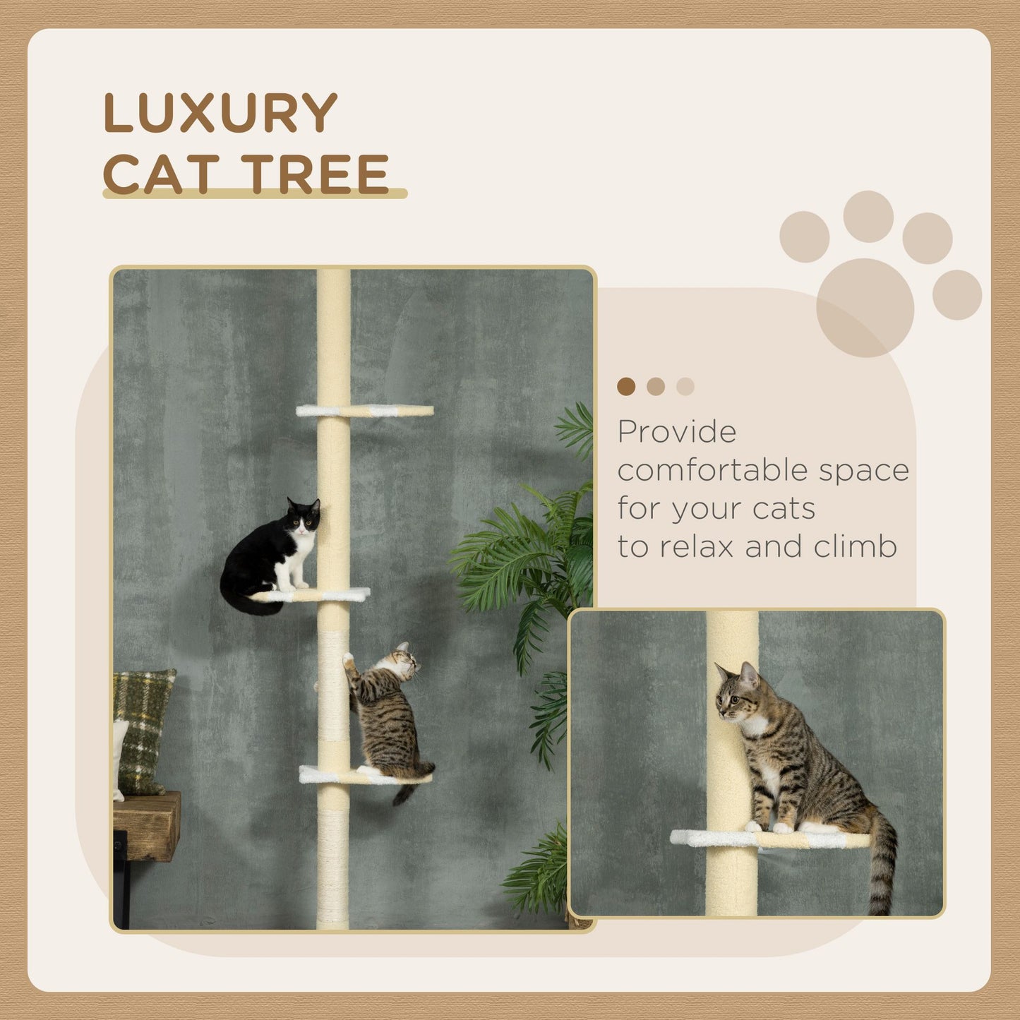 Modern Cat Tree Height Adjustable 87 -103 Inch with 4-Tier