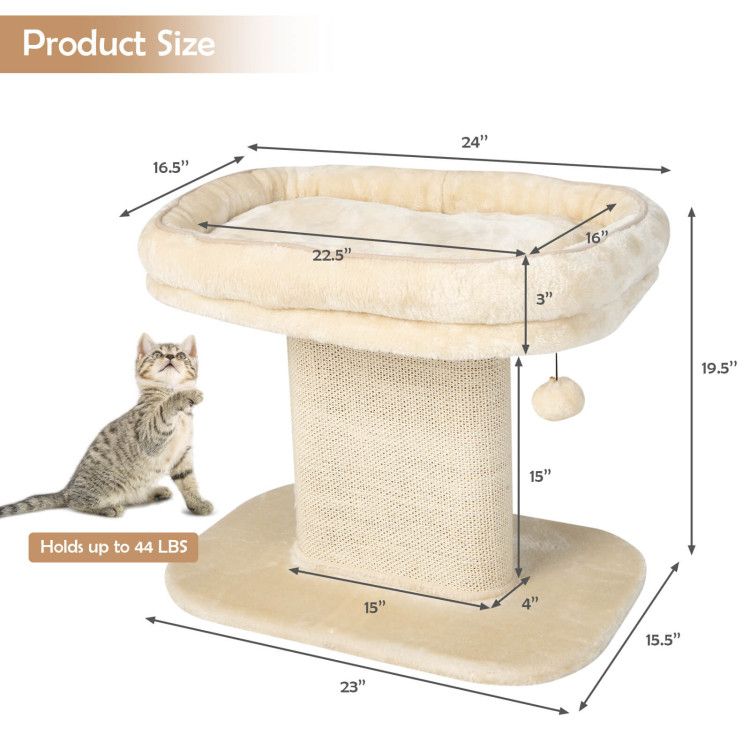 Modern Cat Tree Tower with Large Plush Perch and Sisal Scratching